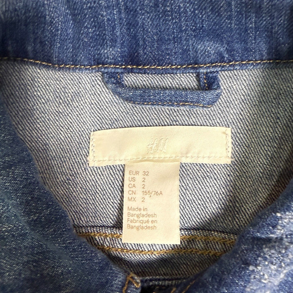 H&M Casual Button Up Long Sleeve Denim Jacket‎ Womens Size 2 Blue - Picture 3 of 5